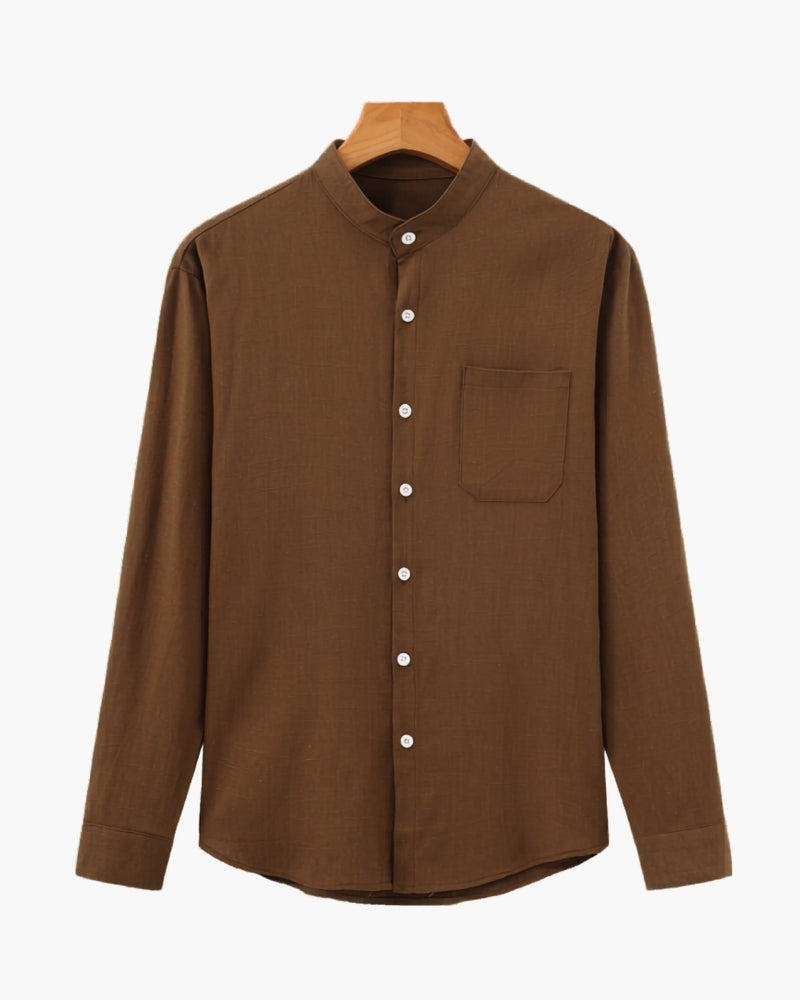 Chemise Homme Col Mao – Coupe Ample Coton Texturé