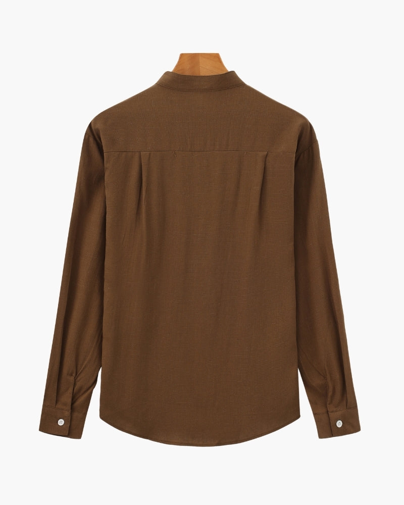 Chemise Homme Col Mao – Coupe Ample Coton Texturé
