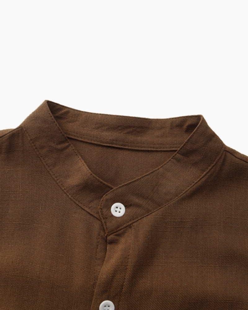 Chemise Homme Col Mao – Coupe Ample Coton Texturé