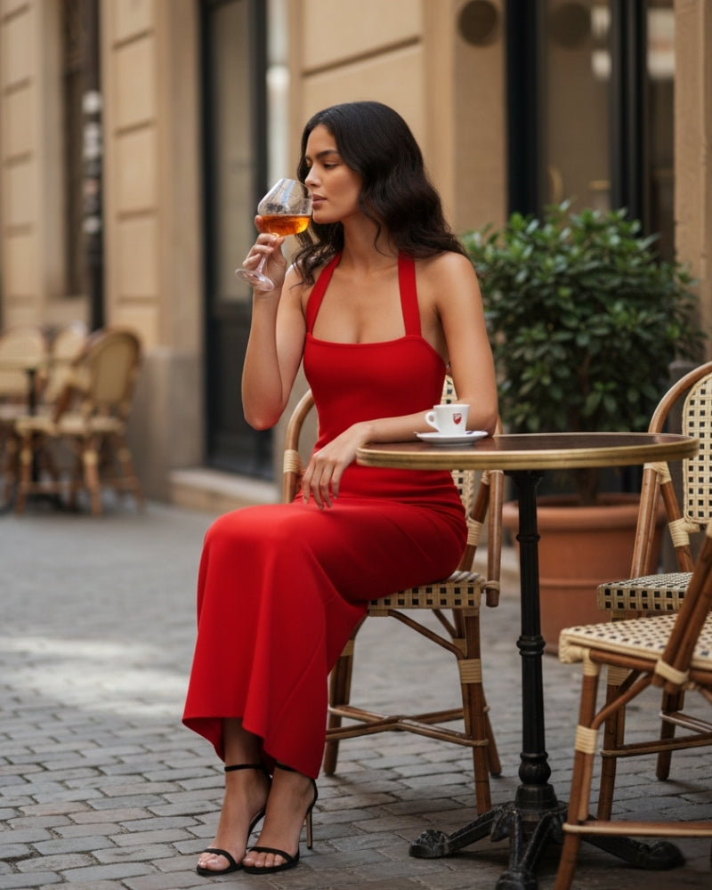 Robe Maxi Slim Fit à Encolure Licou
